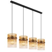 Globo Zwarte hanglampGorley met amberglas 4-lichts - 15698-4HA