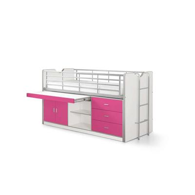 Leen Bakker - Vipack Halfhoogslaper Bonny Met Uitschuifbaar Bureau - Fuchsia - 116x96x207 Cm - Spaanplaat - Wit#Roze