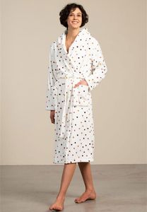 Witte dames badjas met stippen - fleece-xl