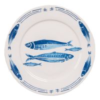 Clayre & Eef Ontbijtbord Ø 20 cm Wit Blauw Porselein Vissen Bord Wit Bord