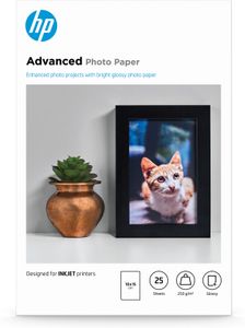 HP Advanced Photo-papier, glanzend, 250 g/m2, 10 x 15 cm (101 x 152 mm), 25 vellen  Wit