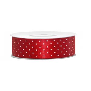 1x Hobby/decoratie rood satijnen sierlint met stippen 2,5 cm/25 mm x 25 meter