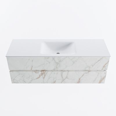 MONDIAZ VICA 140cm badmeubel onderkast Carrara 2 lades. Wastafel CLOUD midden zonder kraangat, kleur Talc.