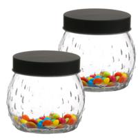 Voorraadpot/bewaarpot Mora - 2x - 1L - glas - zwart - D13 x H13 cm - thumbnail