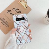 Voor Galaxy S10 plus plating kleurrijke geometrische patroon mozaïek marmer TPU mobiele telefoon geval met opvouwbare beugel (wit PF3)