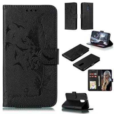 Feather patroon Litchi textuur horizontale Flip lederen draagtas met portemonnee & houder & kaartsleuven voor LG Stylo 4 (zwart)