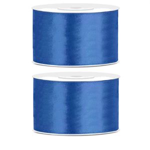 2x Hobby/decoratie marine blauw satijnen sierlinten 3,8 cm/38 mm x 25 meter