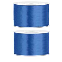 2x Hobby/decoratie marine blauw satijnen sierlinten 3,8 cm/38 mm x 25 meter