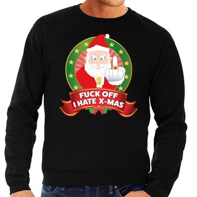 Foute kersttrui zwart Fuck Off I Hate X-mas middelvinger heren Foute kersttrui zwart Fuck Off I Hate X-mas middelvinger heren
