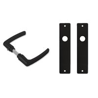 2x paar deurkrukset / deurgarnituur zwart met zwarte blokmodel deurklinken en deurschilden    - - thumbnail