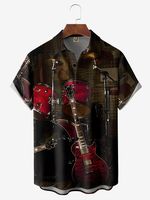 Music Guitar Chest Pocket Short Sleeve Casual Shirt - thumbnail