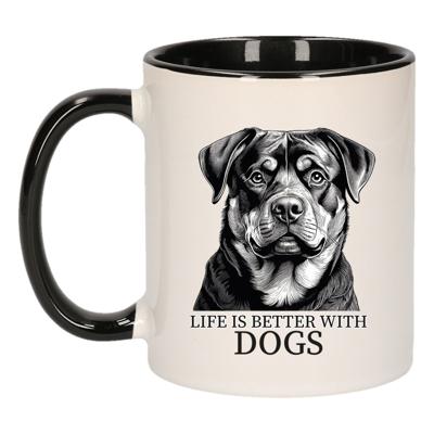 Cadeau mok voor honden liefhebbers - Rottweiler - zwart oor - pentekening - keramiek - 300 ml