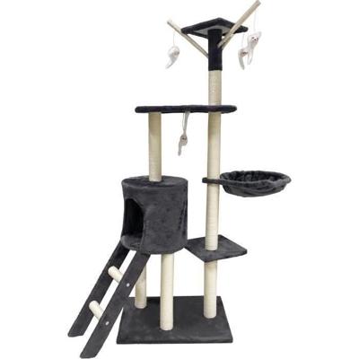 JIPSY Krabpaal donkergrijs 79 x 34 x 138 cm - 3 platforms, 1 zitstok, 1 kennel, 1 trap, krabpalen