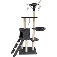 JIPSY Krabpaal donkergrijs 79 x 34 x 138 cm - 3 platforms, 1 zitstok, 1 kennel, 1 trap, krabpalen