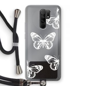 White butterfly: Xiaomi Redmi 9 Transparant Hoesje met koord