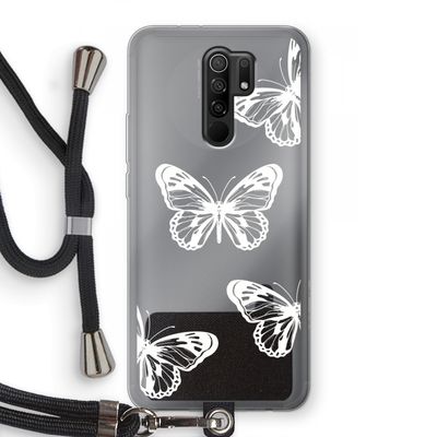 White butterfly: Xiaomi Redmi 9 Transparant Hoesje met koord