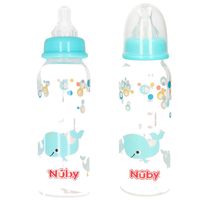 2x stuks lichtblauwe babyfles met helikopter 240 ml - Baby drinkflessen