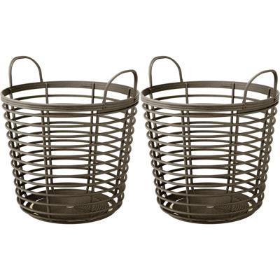 Draadmand - 2x - bruin - D43 x H43 cm - kunststof - wasmand - opbergmand - 75 liter