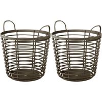 Draadmand - 2x - bruin - D43 x H43 cm - kunststof - wasmand - opbergmand - 75 liter
