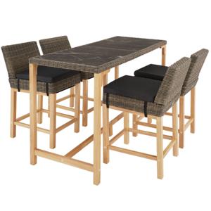 tectake® - Wicker bartafel Lovas met 4 stoelen Latina - natuur