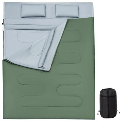 Dubbele Slaapzak 2 Persoons Waterdichte Slaapzak met 2 Kussens en Draagtas voor Kamperen en Reizen 220x150 cm-Groen