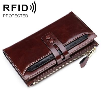 8239 Antimagnetic RFID Multi-function Leather Lady Wallet Large-capacity Purse with Detachable Card Holder (Coffee)