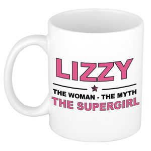 Naam cadeau mok/ beker Lizzy The woman, The myth the supergirl 300 ml   -