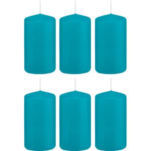 Cilinderkaars/stompkaars - 6x - turquoise - 6 x 12 cm - 40 branduren