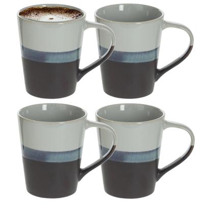 Koffiemokken Lagune - 4x stuks - Keramiek - grijs/blauw - 360 ml - 9 x 10 cm