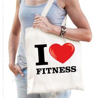 Katoenen tasje I love fitness wit voor dames en heren   - - thumbnail