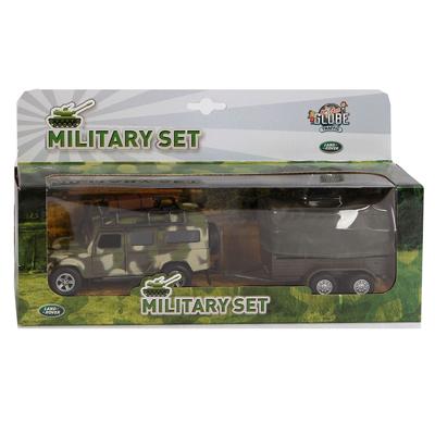 Kids Globe die-cast land rover met aanhanger leger, 27cm