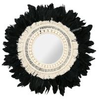 Wandspiegel bohemian Veren - zwart/wit - rond - boho/ibiza stijl - Dia 57 cm