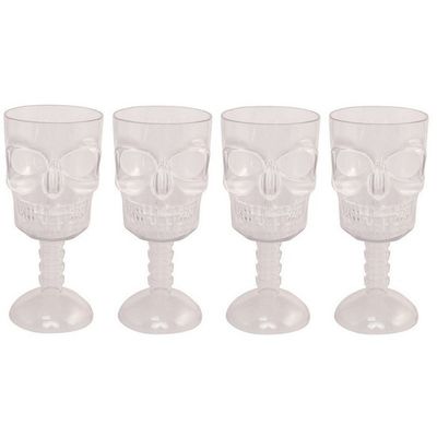 3D Doodshoofd glas - 4x - plastic transparant - 350 ml 3D Doodshoofd glas - 4x - plastic transparant - 350 ml