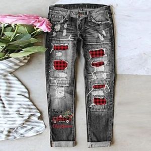 Dames Jeans Verontruste spijkerbroek Denim Licht Blauw Donkerblauw Grijs Modieus Kerstmis Zijzakken zakkerig Kerstmis Straat Casual Volledige lengte Micro-elas