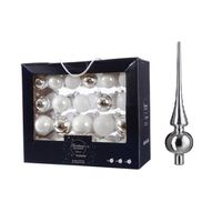 42x stuks glazen kerstballen wit/zilver 5-6-7 cm inclusief zilveren piek - Kerstbal - thumbnail