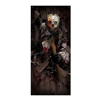 Horror deur scenesetter/deurposter - moordenaar met bijl - Halloween thema versiering - 180 x 80 cm