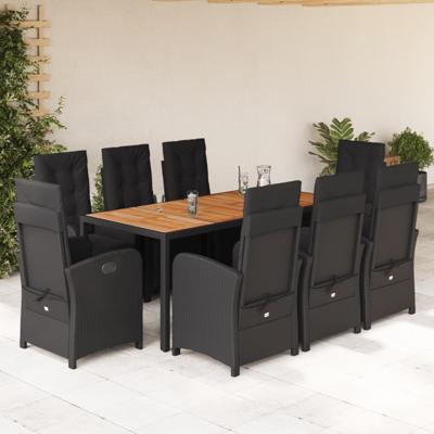 9-delige Tuinset poly rattan zwart