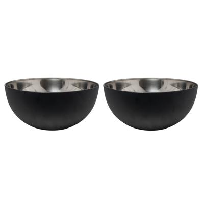 Salade/voedsel serveer schaal - 2x - mat zwart - RVS - D23 x H11 cm