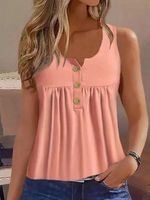 Scoop Neck Buttoned Plain Casual Tank Top - thumbnail