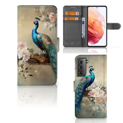 Telefoonhoesje | Met pasjeshouder | voor Samsung Galaxy S21 Vintage Pauwen