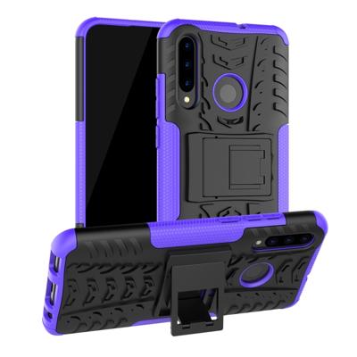 Tire Texture TPU + PC schokbestendig geval voor Huawei P Smart + 2019 met houder (paars)