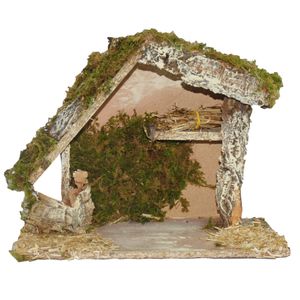 Lege kerststal - zonder figuren - L25 x B13 x H21 cm - hout/mos