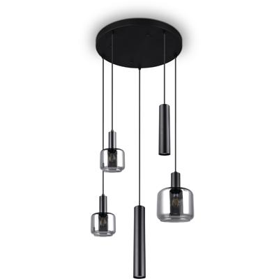 LED Hanglamp - Trion Marat - 5-lichts - Rond - IP20 - Mat Zwart - Metaal