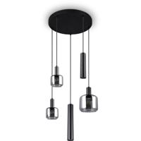 LED Hanglamp - Trion Marat - 5-lichts - Rond - IP20 - Mat Zwart - Metaal