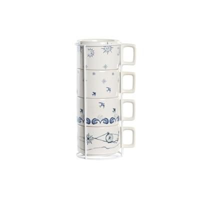 Set van koffiekopjes DKD Home Decor Blauw Wit Metaal Dolomite 260 ml 4 Onderdelen