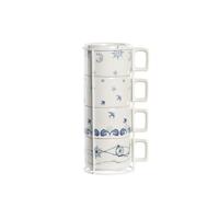 Set van koffiekopjes DKD Home Decor Blauw Wit Metaal Dolomite 260 ml 4 Onderdelen