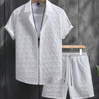 Bon&Bon Men's 2-Piece White Button Up Shirt and Shorts Vacation Set White / XXL
