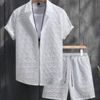 Bon&Bon Men's 2-Piece White Button Up Shirt and Shorts Vacation Set White / XXL