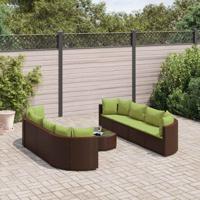 9-delige Loungeset met kussens poly rattan bruin
