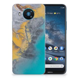 Nokia 8.3 TPU Siliconen Hoesje Marble Blue Gold